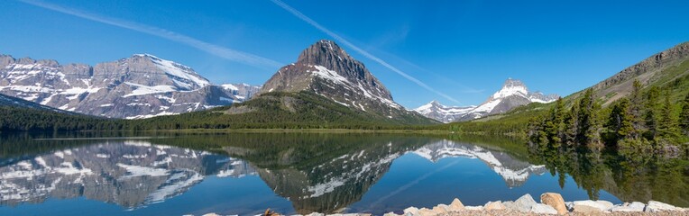 Naklejka na ściany i meble panoramic mountain lake reflection landscape 
