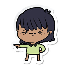 sticker of a annoyed cartoon girl making accusation