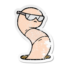 distressed sticker of a cartoon cool worm