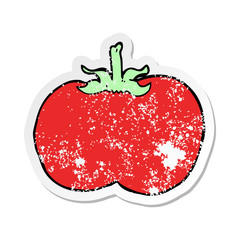 distressed sticker of a cartoon tomato