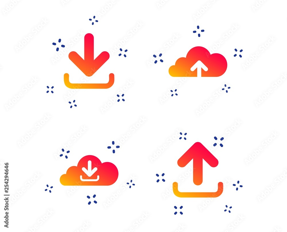 Aufkleber download now icon. upload from cloud symbols. receive data from a remote storage signs. random dynam
