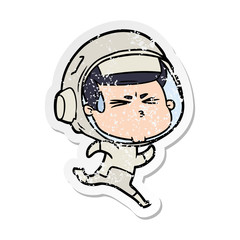 distressed sticker of a cartoon stressed astronaut