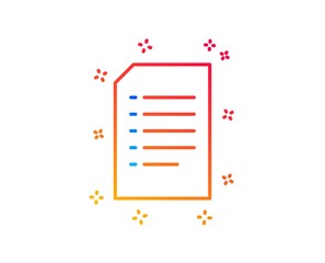 Document Management line icon. Information File sign. Paper page concept symbol. Gradient design elements. Linear document icon. Random shapes. Vector