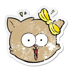 distressed sticker of a cartoon surprised cat face