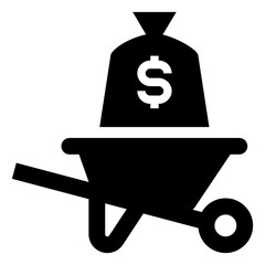 Wheelbarrow With Bag Of Cash Icon