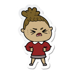 sticker of a cartoon angry woman