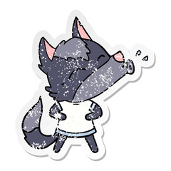 distressed sticker of a howling wolf cartoon