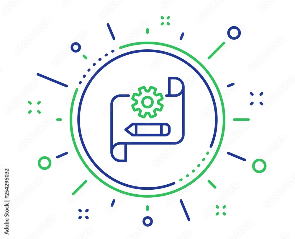 Poster cogwheel blueprint line icon. engineering tool sign. edit settings symbol. quality design elements. 