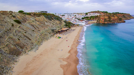 Aerial view in beach of Algarve. Portugal. Drone Photo