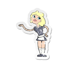 retro distressed sticker of a cartoon waitress serving