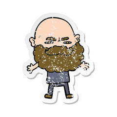 distressed sticker of a cartoon man with beard frowning
