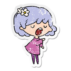 distressed sticker cartoon of a cute kawaii girl