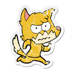 distressed sticker of a cartoon annoyed fox