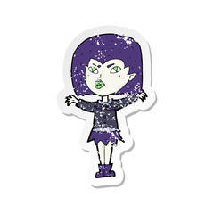 retro distressed sticker of a cartoon vampire girl