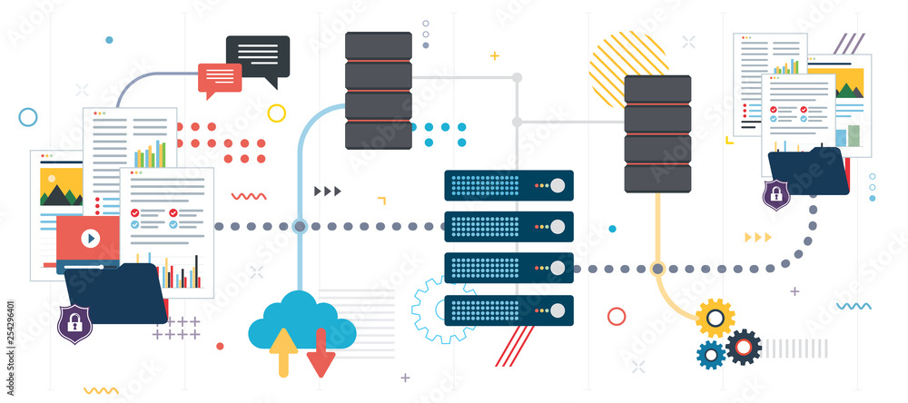 Poster file sharing and data backup. shared data, documents, videos and photos. internet computer users dow