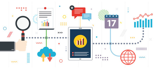 Financial investment, analysis with growth report, financial chart of growth and profits and earnings in business. Template in flat design for web banner or infographic in vector illustration.