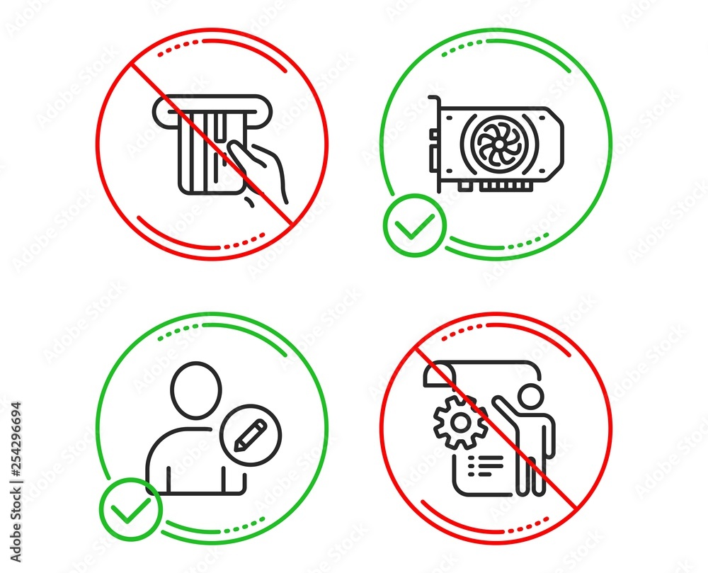 Poster do or stop. gpu, credit card and edit user icons simple set. settings blueprint sign. graphic card, 