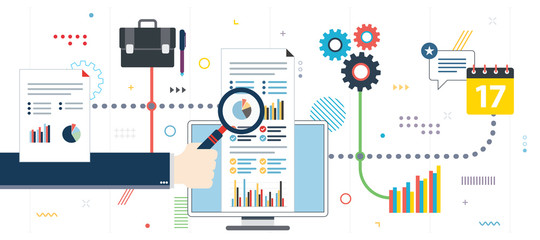 Growth report and finacial investment. Analytics and strategy in financial market. Successful business. Template in flat design for web banner or infographic in vector illustration.