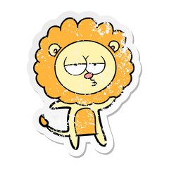 distressed sticker of a cartoon bored lion
