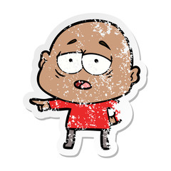 distressed sticker of a cartoon tired bald man