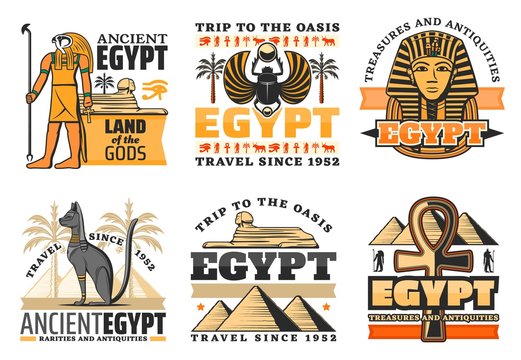 Travel to Egypt icons, Egyptian gods and sights