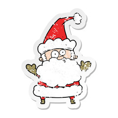 distressed sticker of a cartoon confused santa claus