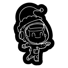 happy cartoon icon of a astronaut man wearing santa hat