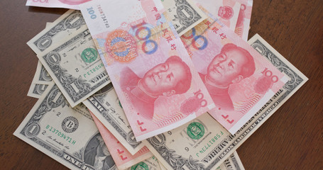 Counting chinese RMB and USD, trade war, concept