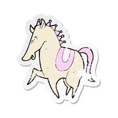 retro distressed sticker of a cartoon prancing horse