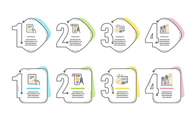 Web system, Document and Divider document icons simple set. Graph chart sign. Computer, File with diagram, Report file. Growth report. Science set. Infographic timeline. Line web system icon. Vector