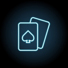 playing cards icon in neon style. Simple thin line, outline vector of web, minimalistic icons for UI and UX, website or mobile application