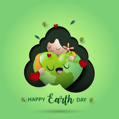 Paper art of love nature concept and mother earth day concept background template.Ecology and environment conservation concept.Vector illustration.