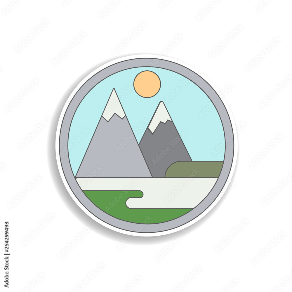 Poster snowy mountains colored in circle icon. element of colored landscape in circle icon for mobile conce