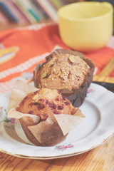 Fototapeta na wymiar Whole-grain cinnamon and apple muffins with seeds