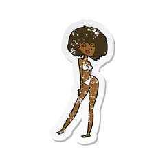 retro distressed sticker of a cartoon woman in bikini