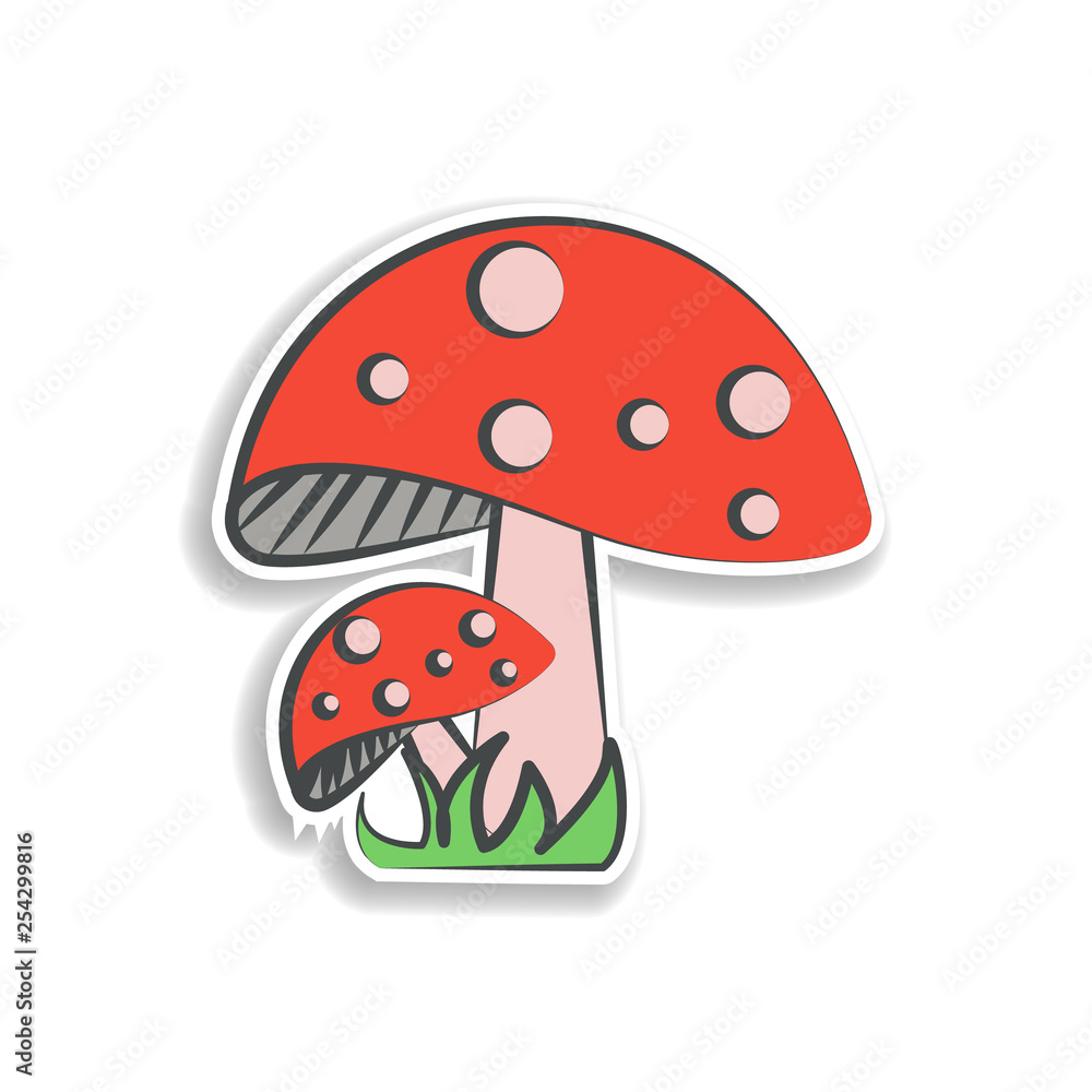 Poster red mushroom colored hand drawn icon. element of autumn icon for mobile concept and web apps. hand d
