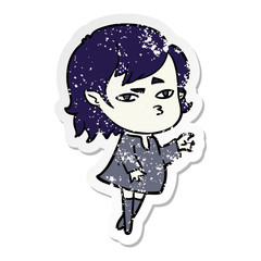 distressed sticker of a cartoon vampire girl