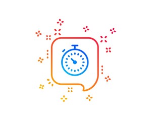Timer line icon. Time or clock in speech bubble sign. Gradient design elements. Linear timer icon. Random shapes. Vector