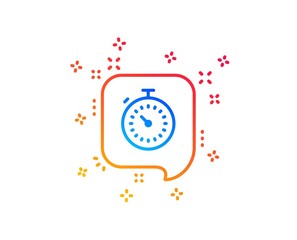 Obraz premium Timer line icon. Time or clock in speech bubble sign. Gradient design elements. Linear timer icon. Random shapes. Vector