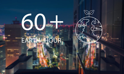 Earth hour with aerial view of Tokyo, Japan at night