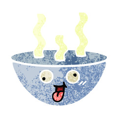 retro illustration style cartoon bowl of hot soup