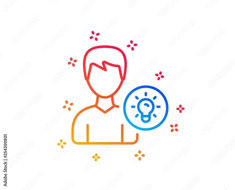 Poster user line icon. profile with lamp bulb sign. male person silhouette with idea symbol. gradient desig