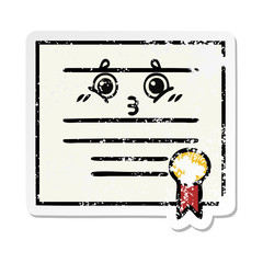 distressed sticker of a cute cartoon graduation diploma