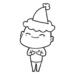 happy line drawing of a bald man wearing santa hat