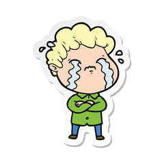 sticker of a cartoon man crying