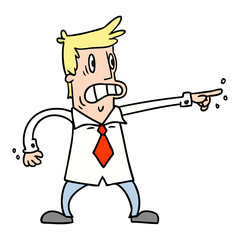 cartoon doodle man pointing looking worried
