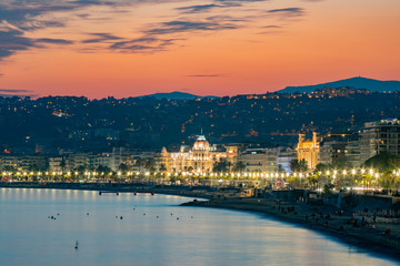 Aerial sunset view of the famous Angel's Bay, Nice