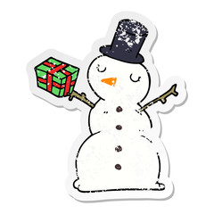 distressed sticker of a cartoon snowman