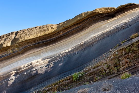 Various layers of rock, volcanic rock, Mirador La Tarta, Teide national park, Parque Nacional de las Canadas del Teide, Tenerife, Canary Islands, Spain, Europe