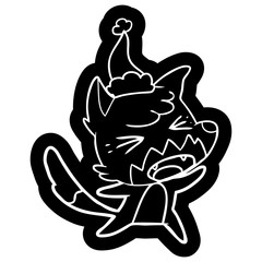 angry cartoon icon of a fox wearing santa hat